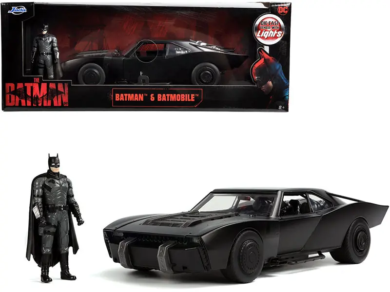 Batmobile Matte Black With Lights With Batman Diecast Figure "The Batman" (2022) Movie "Dc Comics" 1/18 Diecast Model By Jada 1