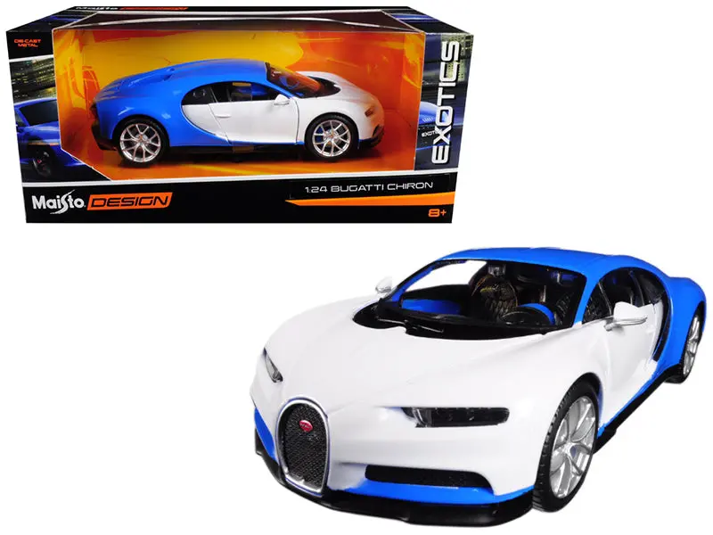Bugatti Chiron White And Blue "Exotics" Series 1/24 Diecast Model Car By Maisto 1