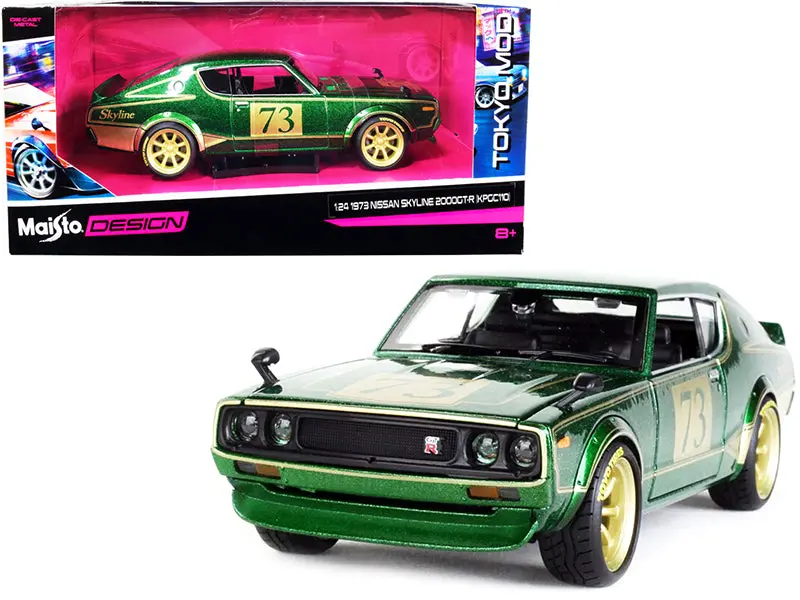 1973 Nissan Skyline 2000Gt-R (Kpgc110) #73 Green Metallic With Gold Stripes "Tokyo Mod" Series 1/24 Diecast Model Car By Maisto 1