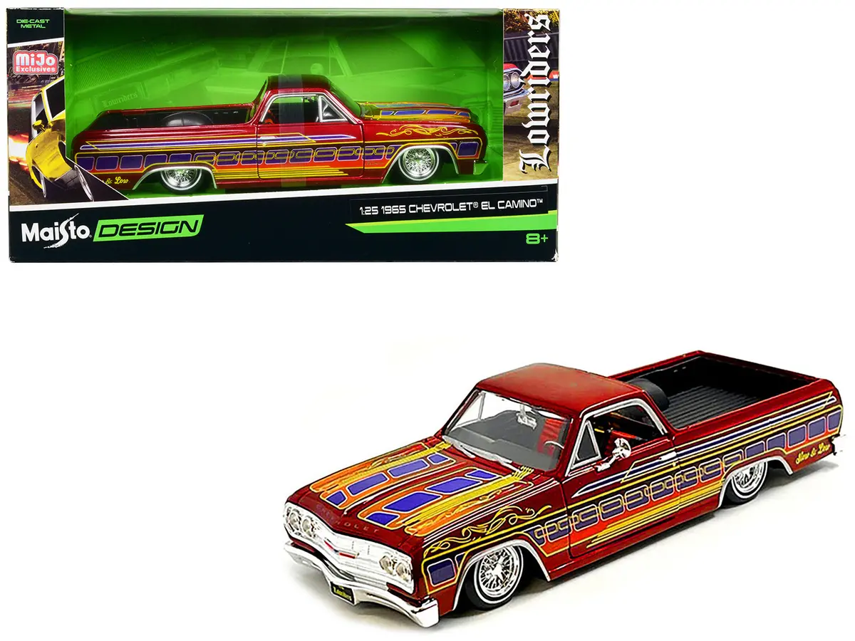 1965 Chevrolet El Camino Lowrider Candy Red Metallic With Graphics "Lowriders" Series 1/25 Diecast Model By Maisto 1