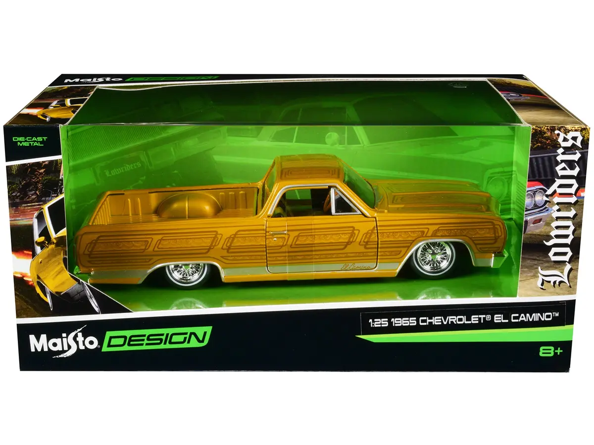 1965 Chevrolet El Camino Lowrider Gold Metallic With Graphics "Lowriders" Series 1/25 Diecast Model Car By Maisto 1