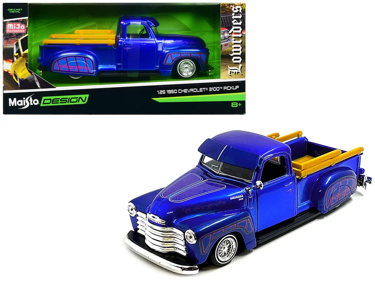1950 Chevrolet 3100 Pickup Truck Lowrider Candy Blue With Graphics "Lowriders" Series 1/25 Diecast Model By Maisto 1