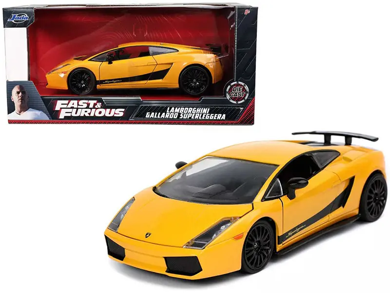 Lamborghini Gallardo Superleggera Yellow With Black Stripes "Fast & Furious" Movie 1/24 Diecast Model Car By Jada 1