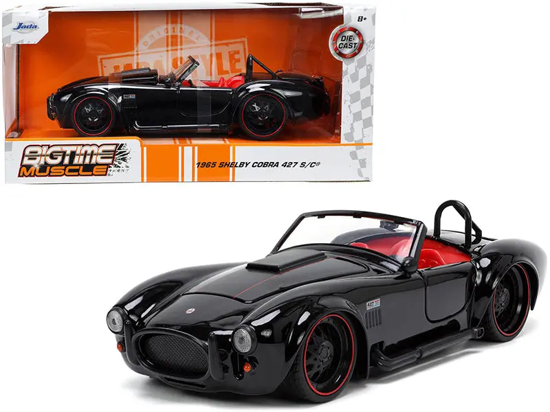 1965 Shelby Cobra 427 S/C Black With Matte Black And Red Stripes And Red Interior "Bigtime Muscle" Series 1/24 Diecast Model Car By Jada 1