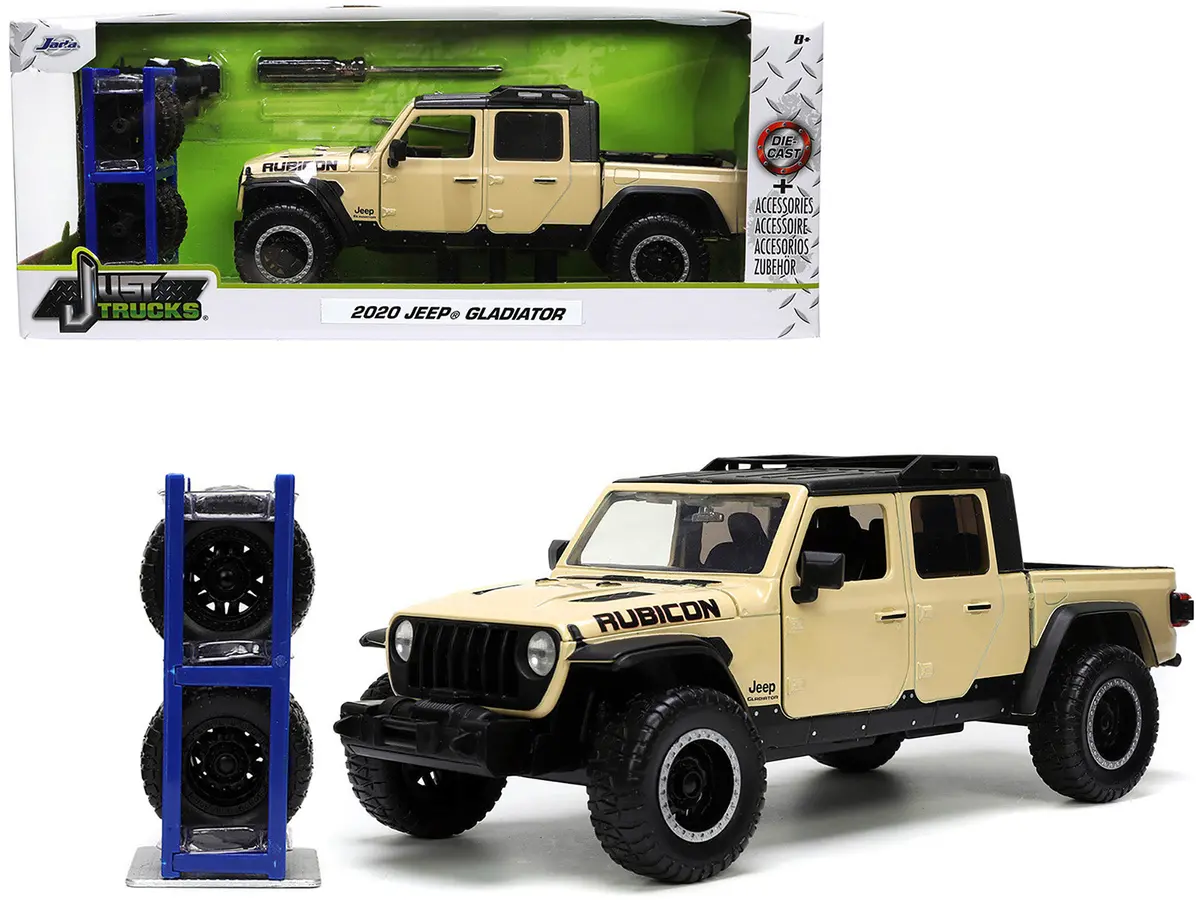 2020 Jeep Gladiator Rubicon Pickup Truck Cream With Roof Rack With Extra Wheels "Just Trucks" Series 1/24 Diecast Model By Jada 1