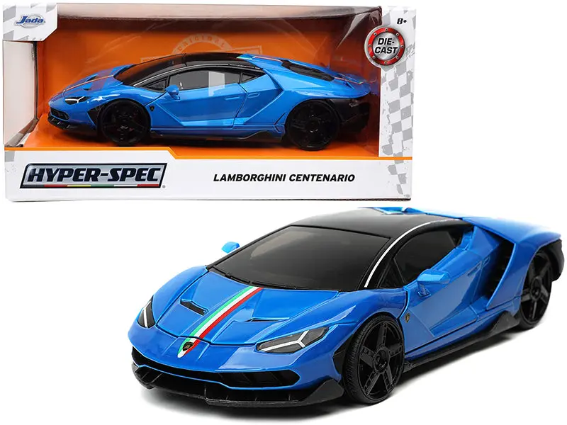 Lamborghini Centenario Blue With Black Top With Stripes "Hyper-Spec" Series 1/24 Diecast Model Car By Jada 1