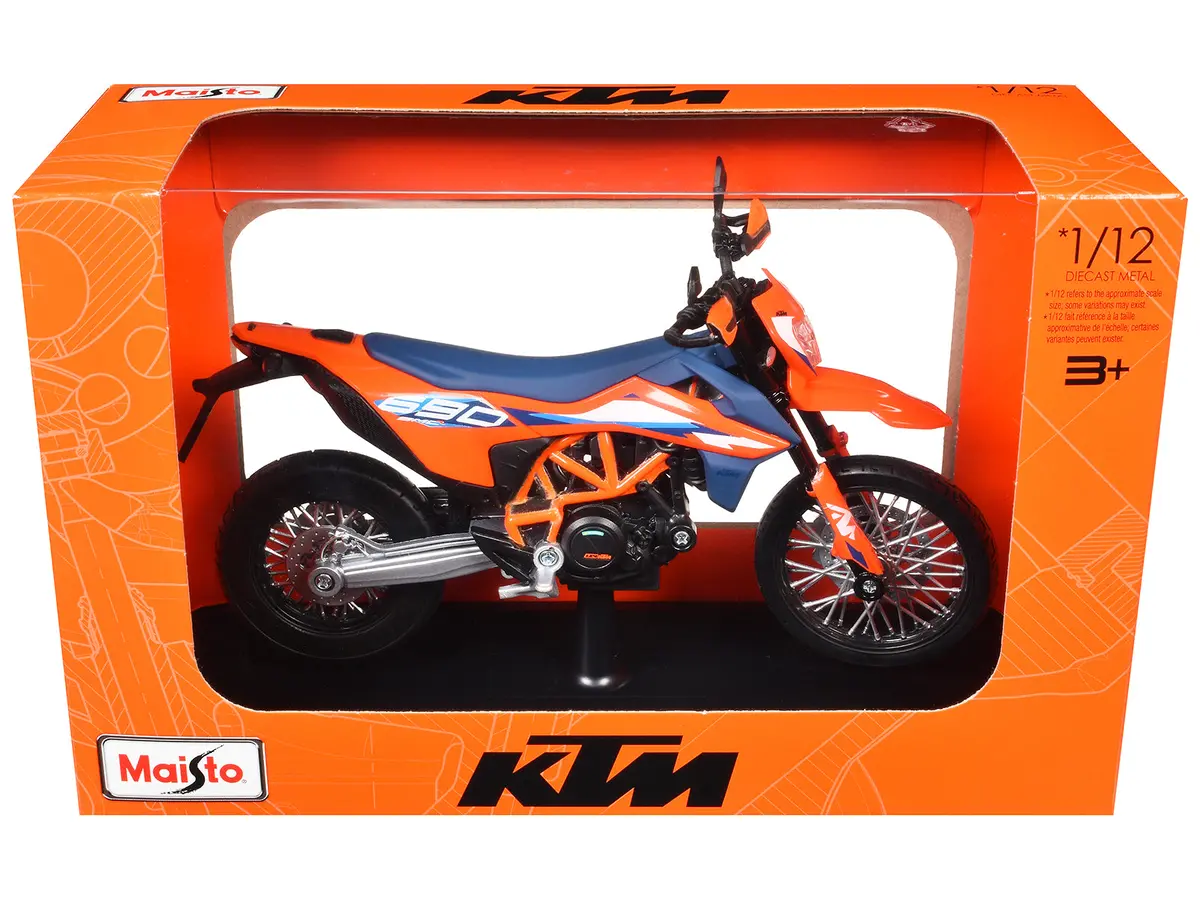 2023 Ktm 690 Smc R Orange And Blue With Display Base 1/12 Diecast Model By Maisto 1