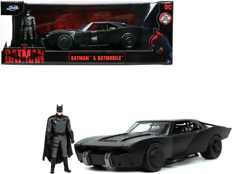 Batmobile Matte Black With Batman Diecast Figure "The Batman" (2022) Movie "Dc Comics" 1/24 Diecast Model Car By Jada 1
