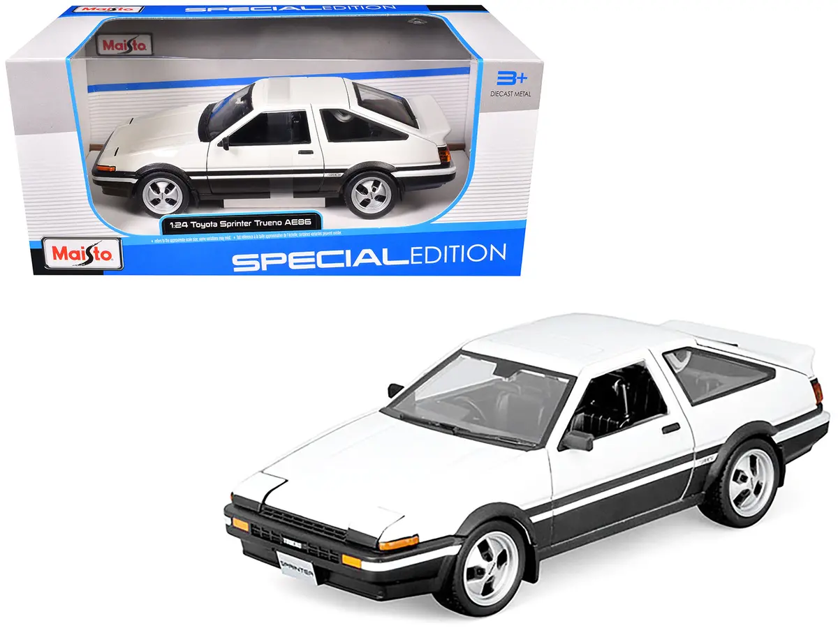 Toyota Sprinter Trueno Ae86 Rhd (Right Hand Drive) White With Black Stripes "Special Edition" Series 1/24 Diecast Model Car By Maisto 1