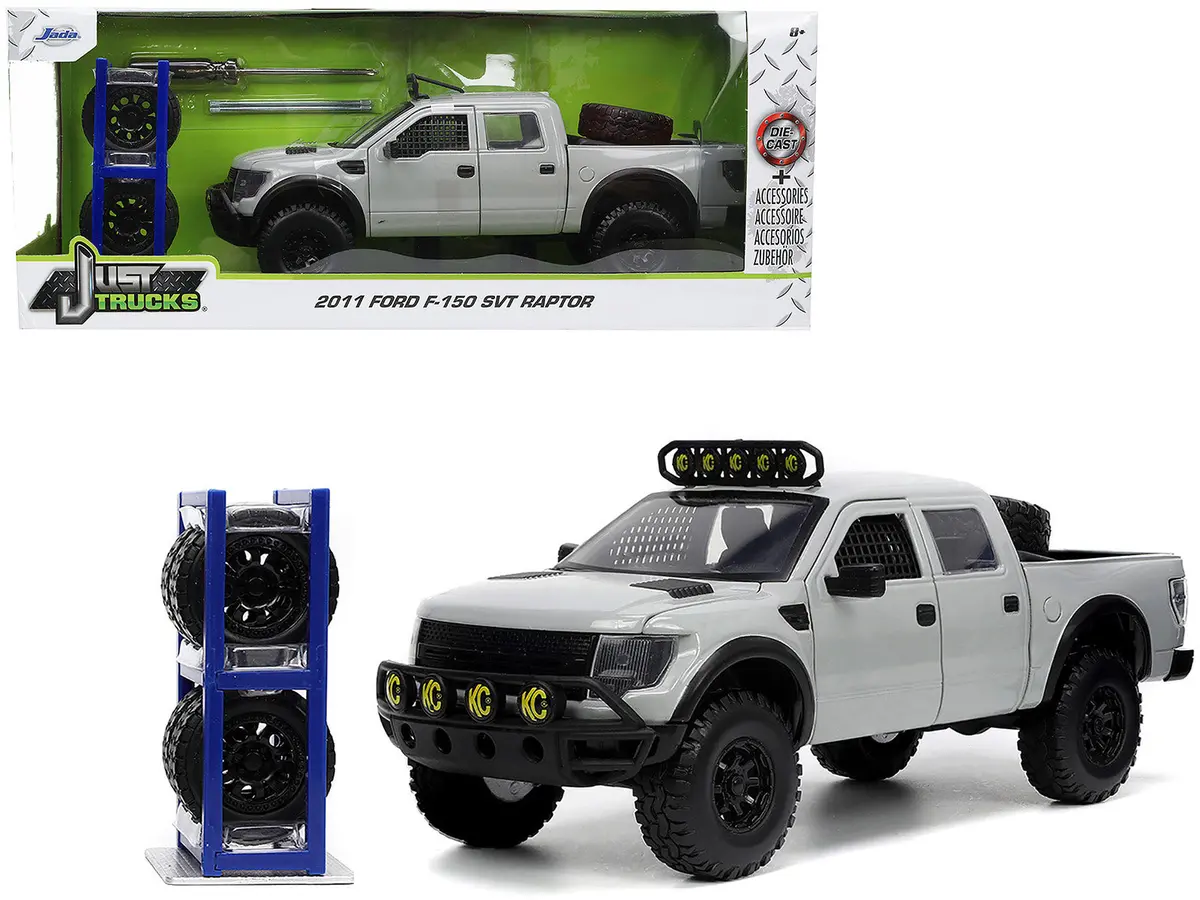 2011 Ford F-150 Svt Raptor Pickup Truck Light Gray With Extra Wheels "Just Trucks" Series 1/24 Diecast Model By Jada 1