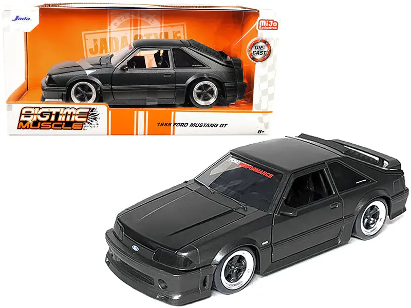 1989 Ford Mustang Gt 5.0 Matte Black Metallic "Bigtime Muscle" Series Diecast Model Car By Jada 1