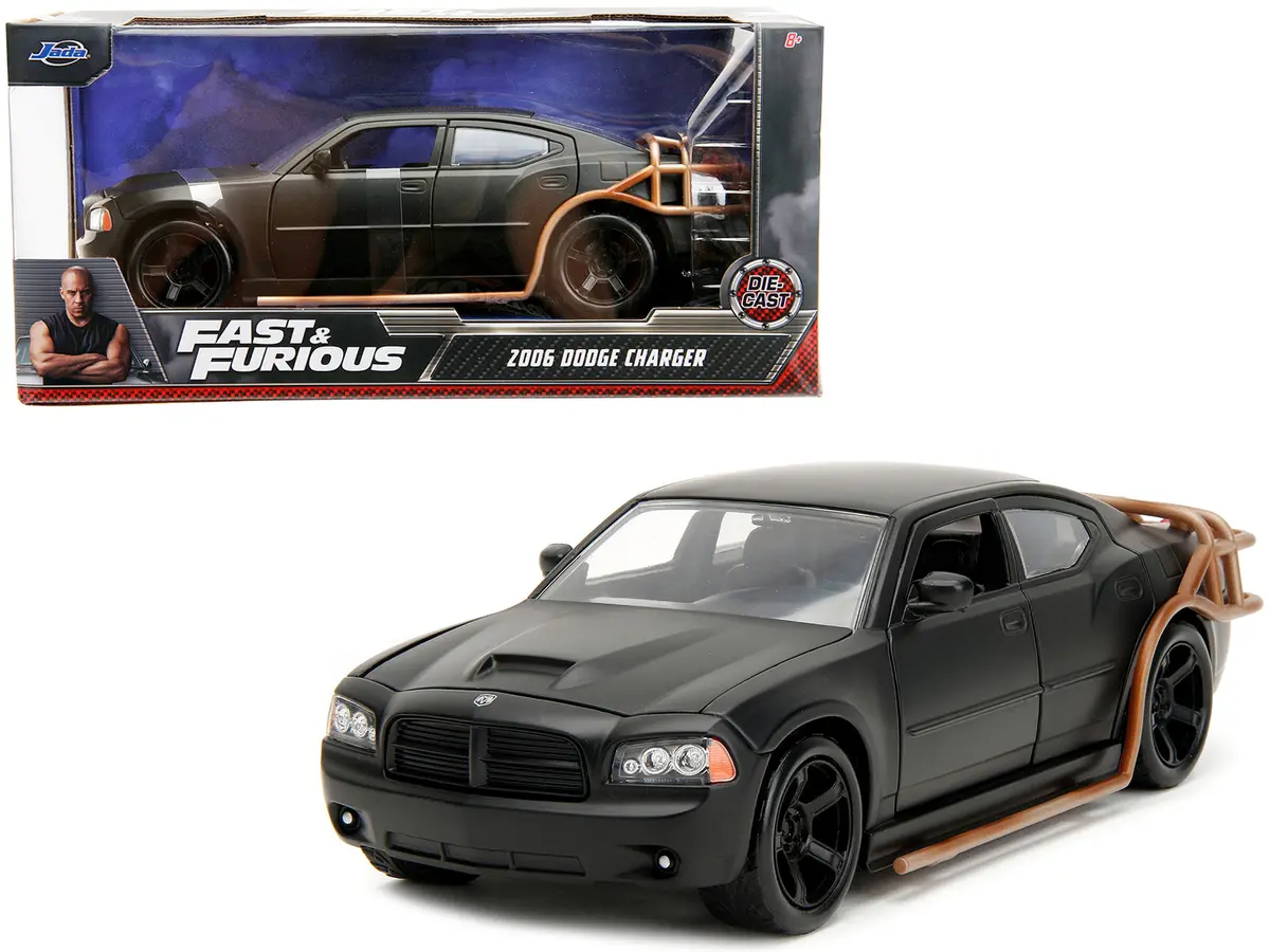 2006 Dodge Charger Matte Black With Outer Cage "Fast & Furious" Movie 1/24 Diecast Model Car By Jada 1