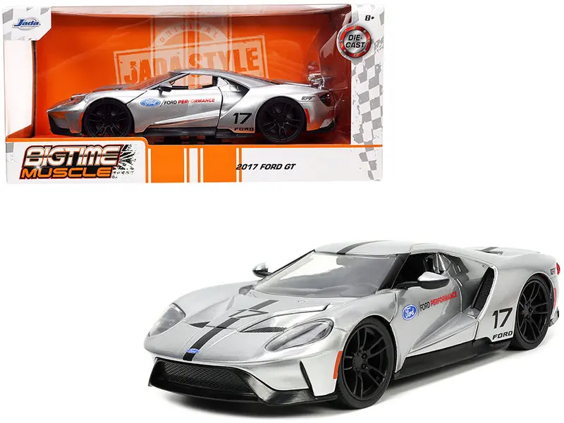 2017 Ford Gt #17 Silver Metallic With Black Stripes "Ford Performance" "Bigtime Muscle" Series 1/24 Diecast Model Car By Jada 1