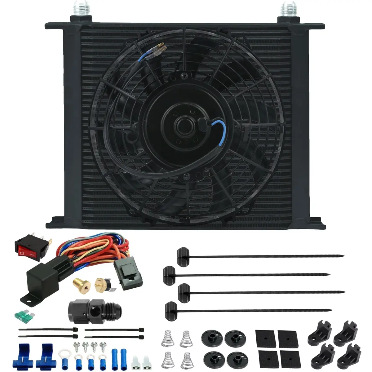 34 Row Transmission Oil Cooler Electric Fan 6An-10An Hose Temp Switch Kit 1