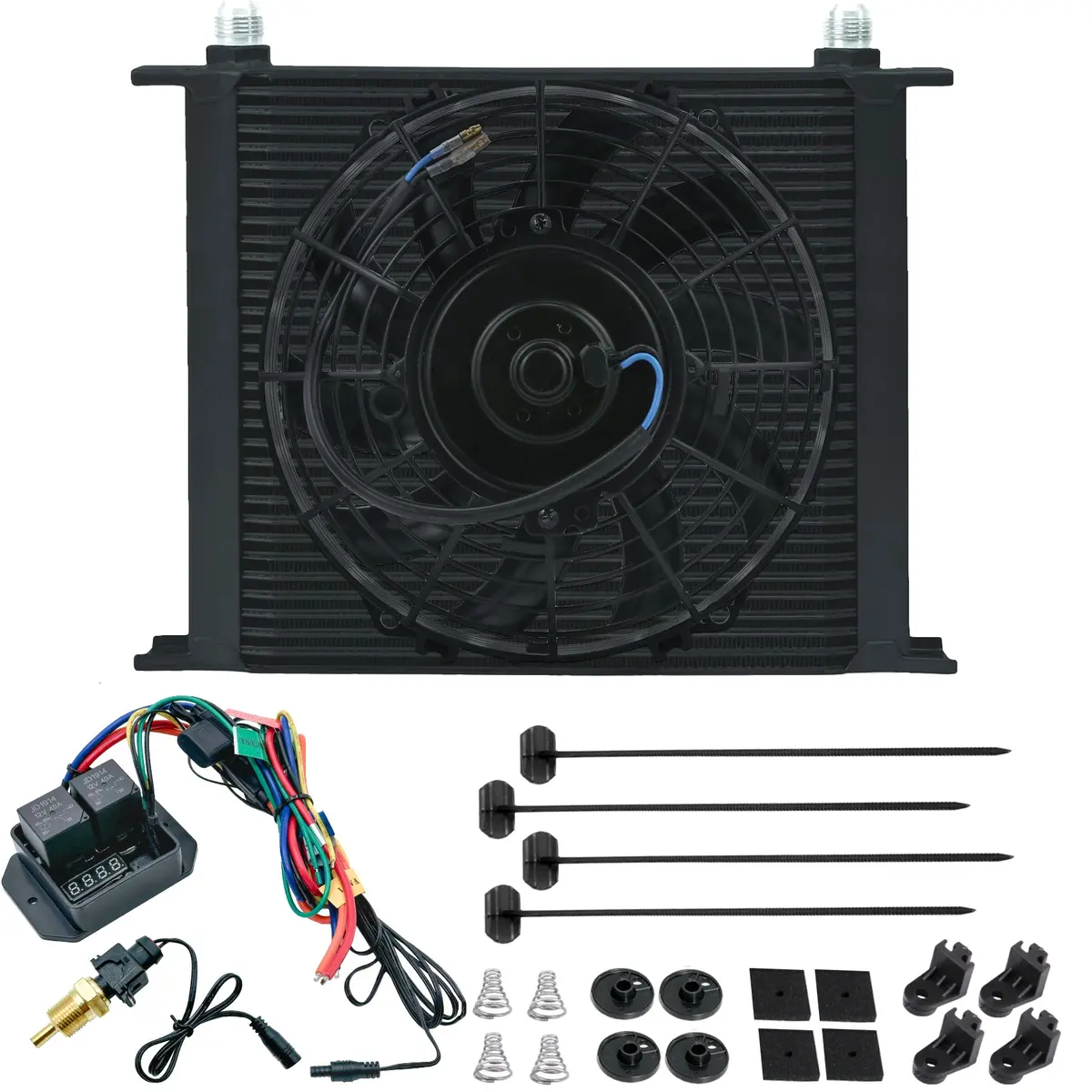 34 Row Transmission Oil Cooler Electric Fan Digital Adjustable Thermostat Kit 1