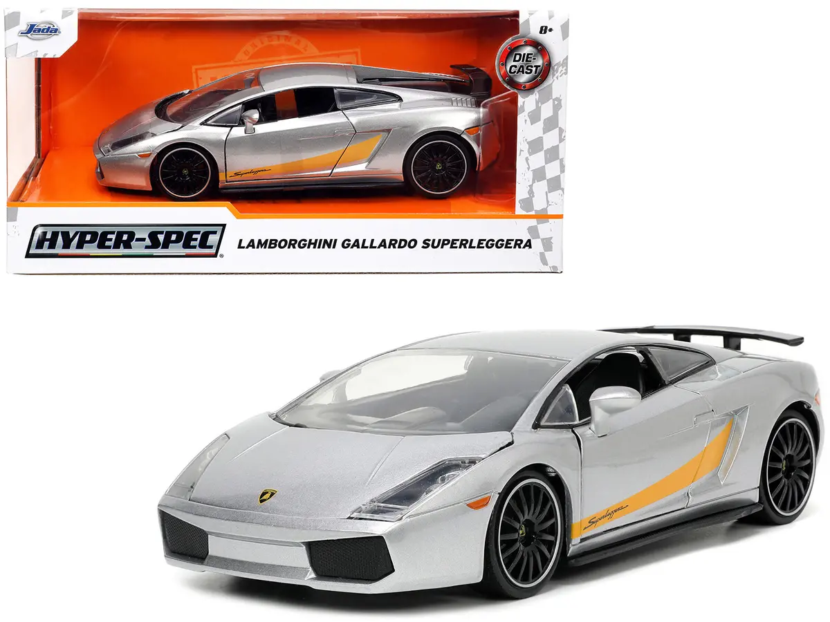 Lamborghini Gallardo Superleggera Silver Metallic With Yellow Stripes "Hyper-Spec" Series 1/24 Diecast Model Car By Jada 1