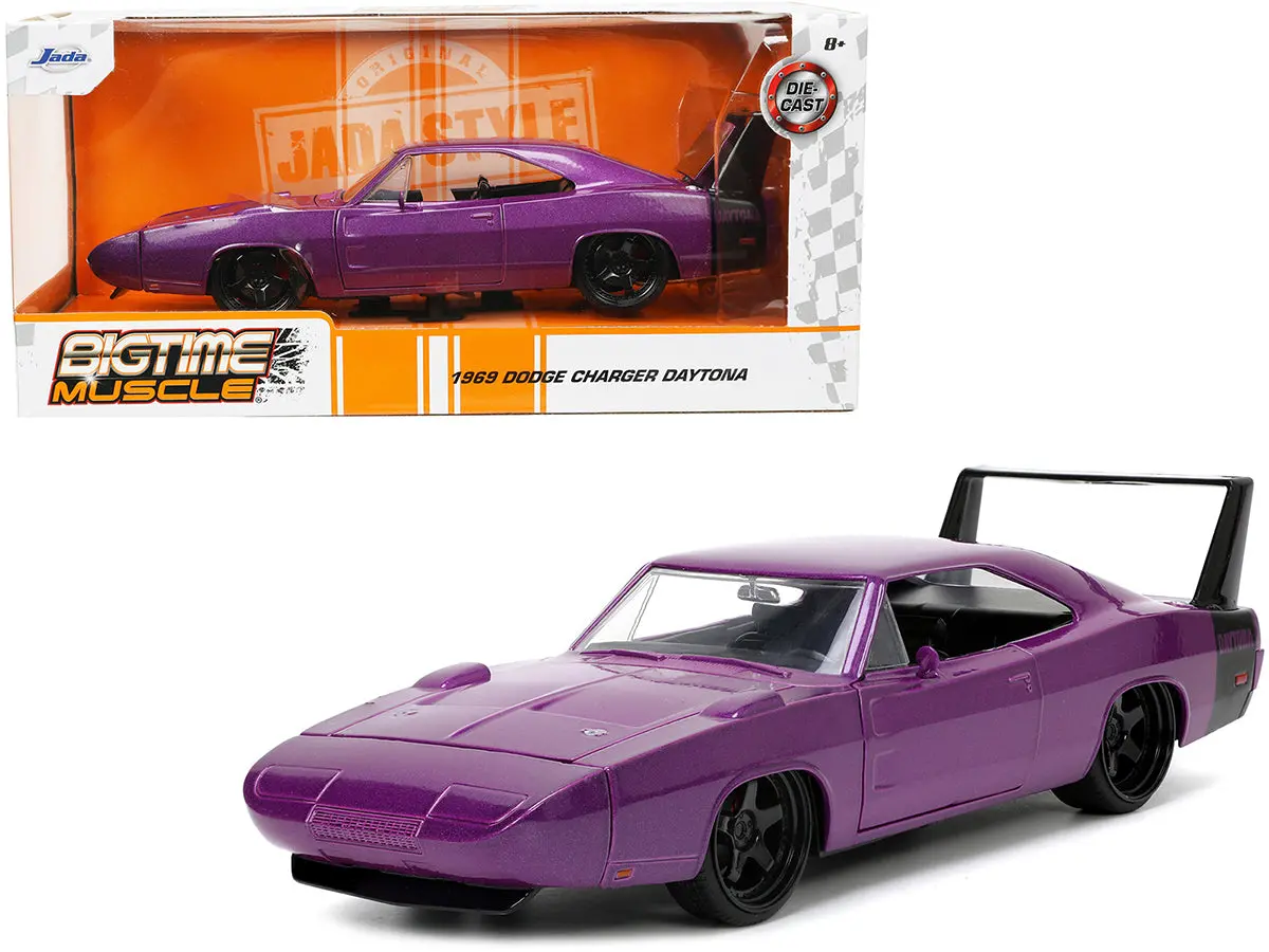 1969 Dodge Charger Daytona Purple Metallic With Black Tail Stripe "Bigtime Muscle" Series 1/24 Diecast Model Car By Jada 1