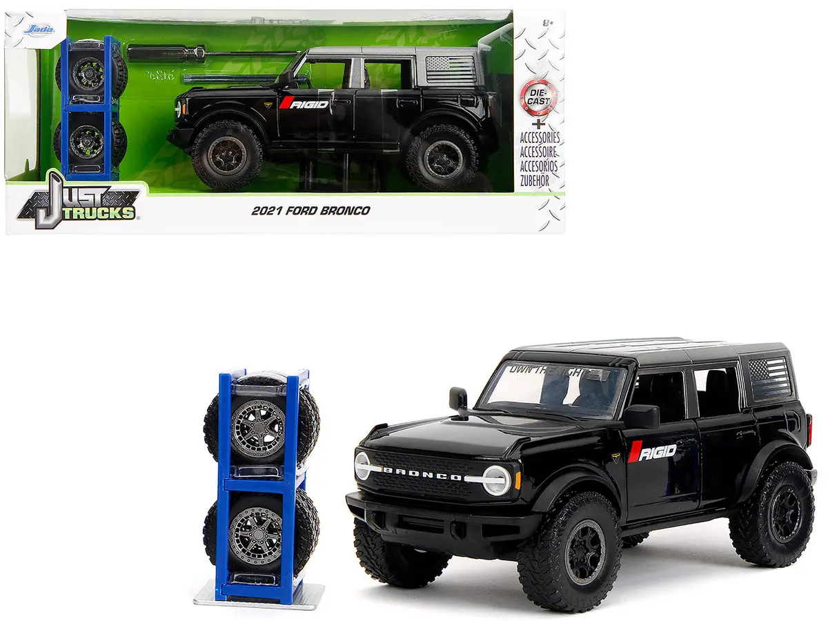 2021 Ford Bronco Badlands Black "Rigid" With Extra Wheels "Just Trucks" Series 1/24 Diecast Model By Jada 1