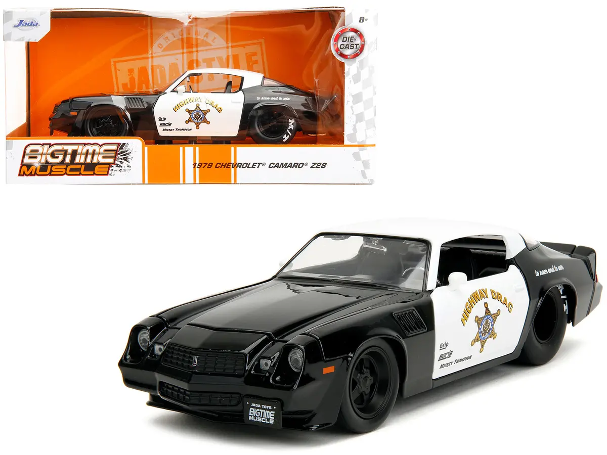 1979 Chevrolet Camaro Z28 Police Black And White "Highway Drag" "Bigtime Muscle" Series 1/24 Diecast Model Car By Jada 1