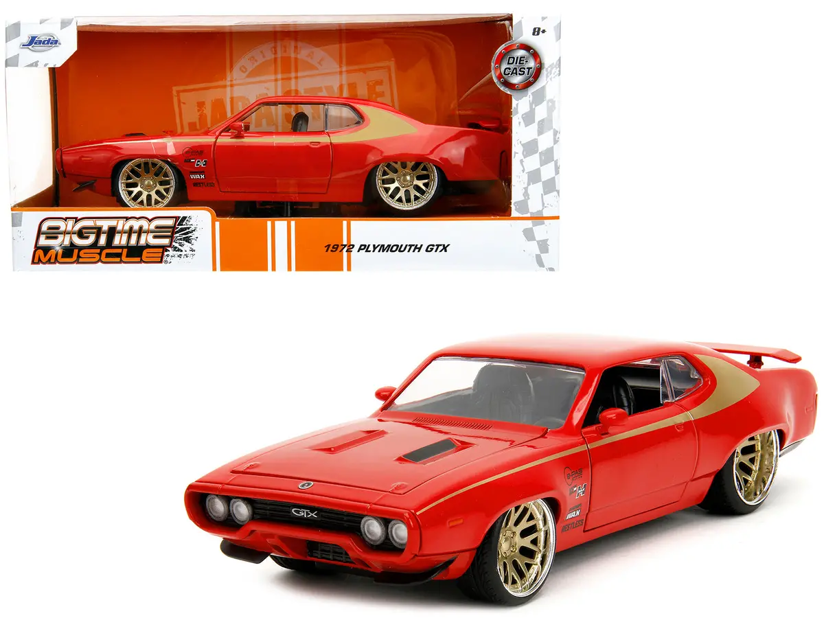 1972 Plymouth Gtx Red With Gold Graphics "Bigtime Muscle" Series 1/24 Diecast Model Car By Jada 1