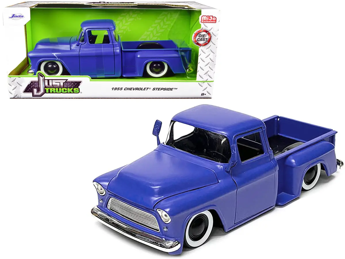 1955 Chevrolet Stepside Pickup Truck Matte Blue "Just Trucks" Series 1/24 Diecast Model By Jada 1