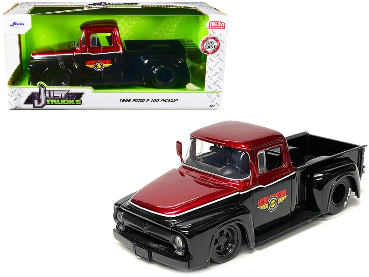 1956 Ford F-100 Pickup Truck "Mickey Thompson Performance Tires & Wheels" Black And Red Metallic "Just Trucks" Series 1/24 Diecast Model By Jada 1