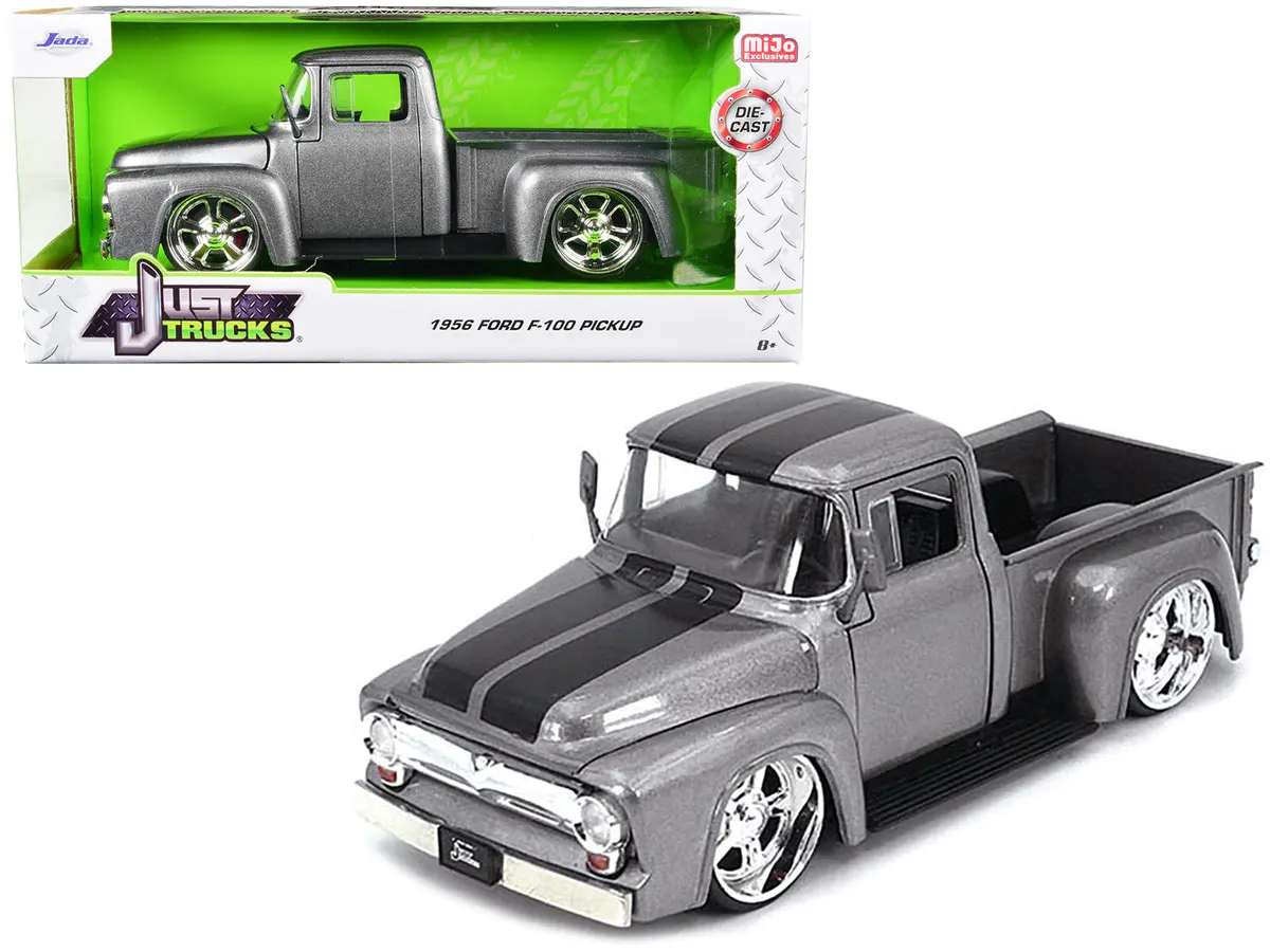 1956 Ford F-100 Pickup Truck Gray Metallic With Black Stripes "Just Trucks" Series 1/24 Diecast Model By Jada 1