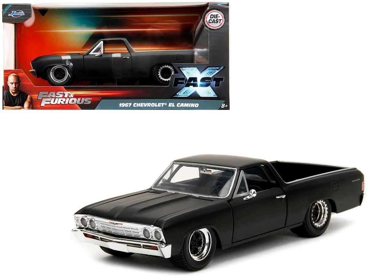1967 Chevrolet El Camino Matte Black "Fast & Furious" Series 1/24 Diecast Model Car By Jada 1