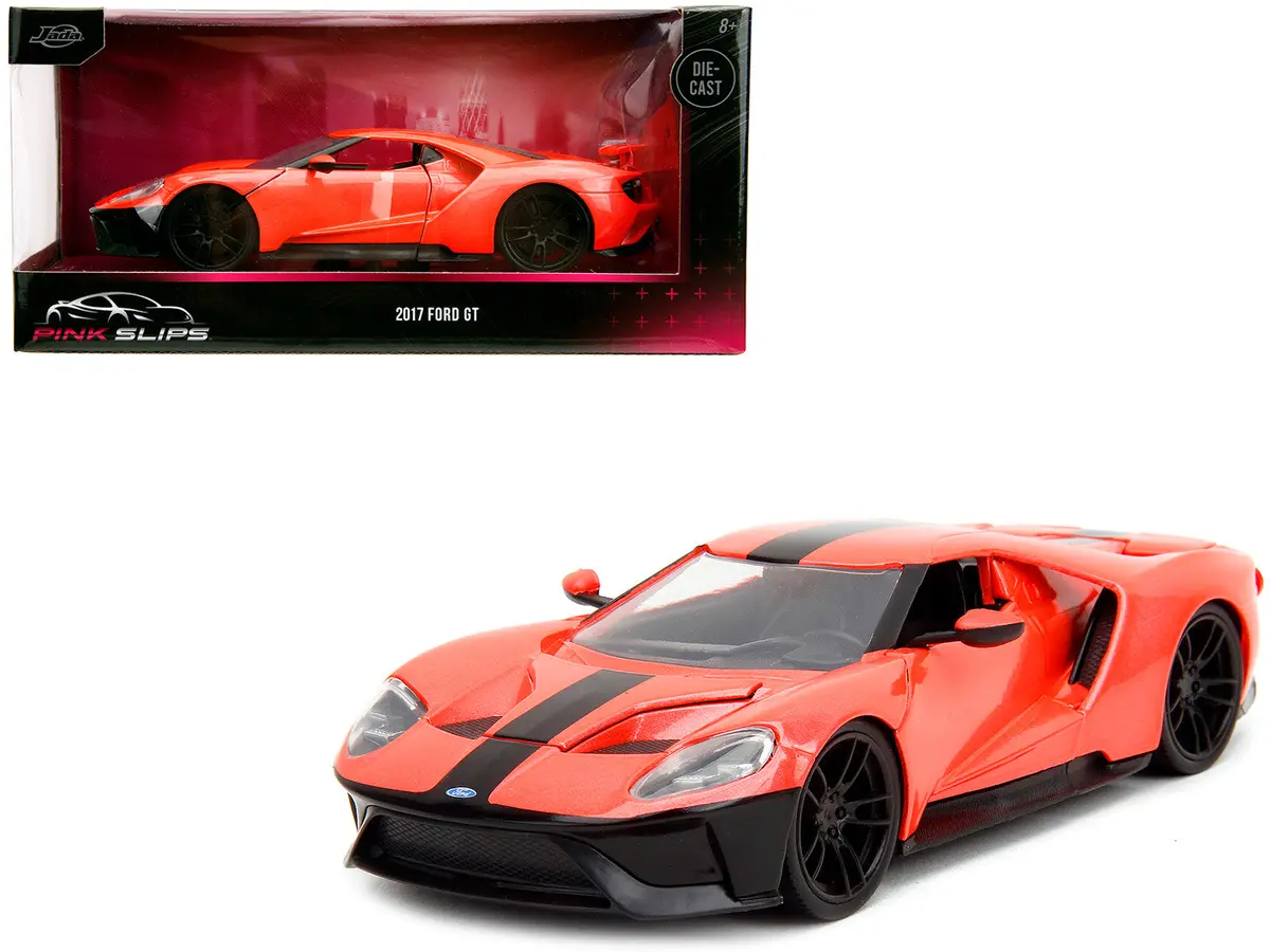 2017 Ford Gt Light Red Metallic With Black Stripe "Pink Slips" Series 1/24 Diecast Model Car By Jada 1