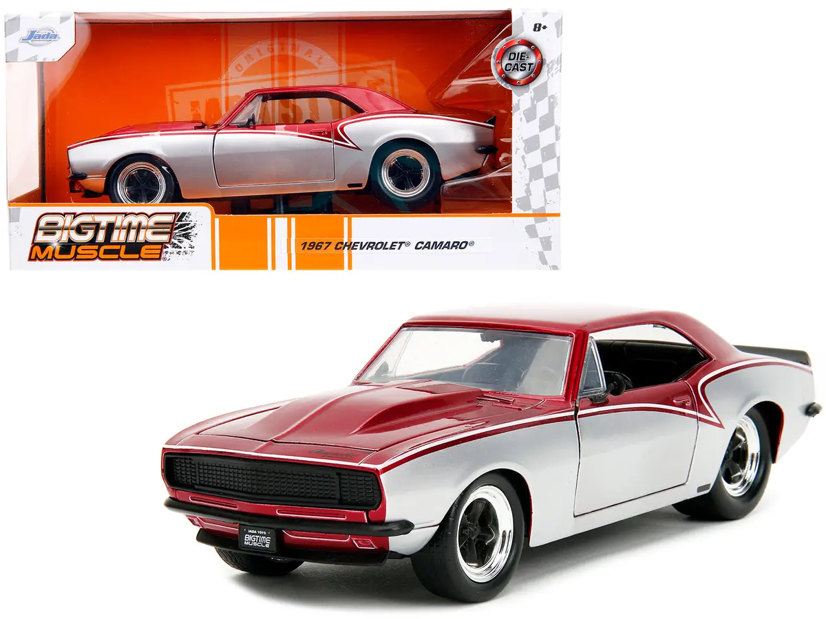 1967 Chevrolet Camaro Candy Red And Silver Metallic "Bigtime Muscle" Series 1/24 Diecast Model Car By Jada 1