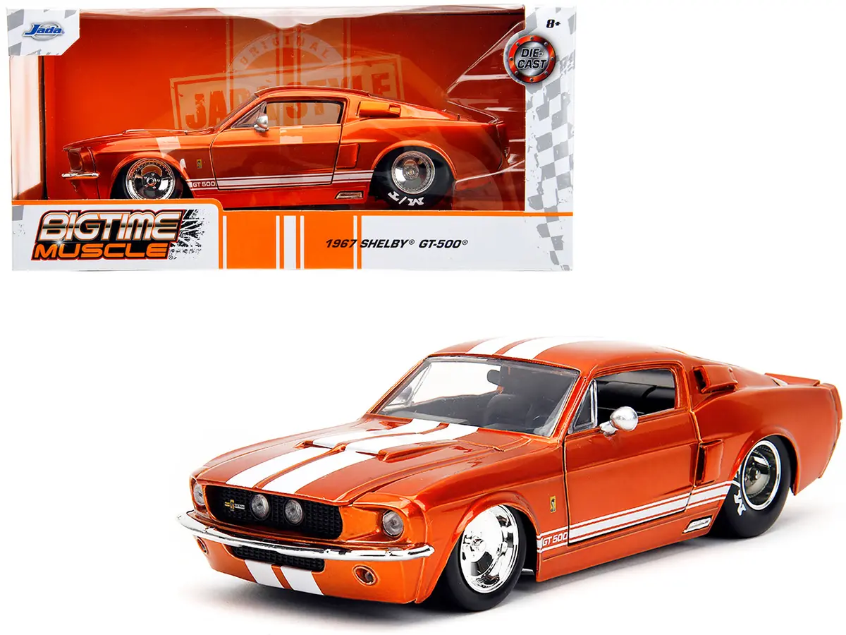 1967 Ford Mustang Shelby Gt500 Candy Orange With White Stripes "Bigtime Muscle" Series 1/24 Diecast Model Car By Jada 1