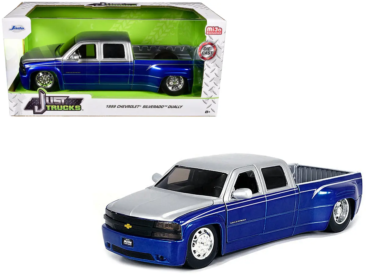1999 Chevrolet Silverado Dually Pickup Truck Blue Metallic And Silver With Stock Wheels "Just Trucks" Series 1/24 Diecast Model By Jada 1