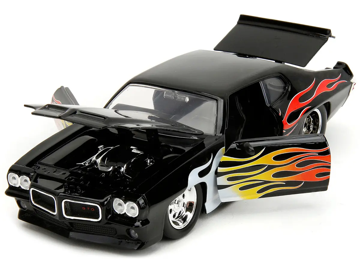 1971 Pontiac Gto Black With Flame Graphics "Bigtime Muscle" Series 1/24 Diecast Model Car By Jada 2
