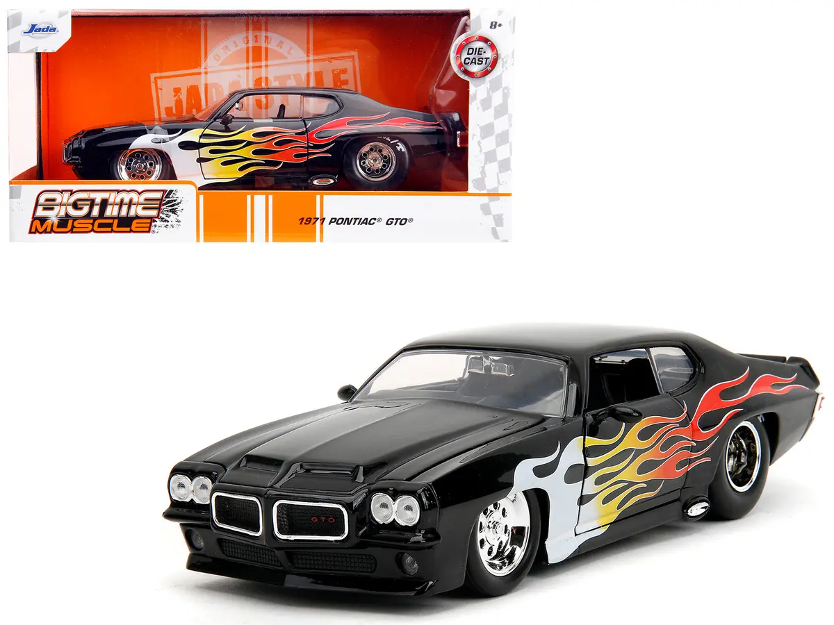 1971 Pontiac Gto Black With Flame Graphics "Bigtime Muscle" Series 1/24 Diecast Model Car By Jada 1