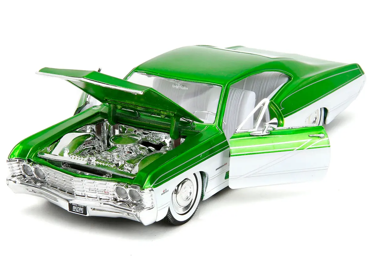 1967 Chevrolet Impala Ss Green Metallic And White With White Interior "Bigtime Muscle" Series 1/24 Diecast Model Car By Jada 2