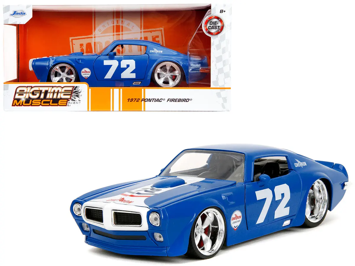 1972 Pontiac Firebird #72 Blue With White Stripe "Chevron" "Bigtime Muscle" Series 1/24 Diecast Model Car By Jada 1