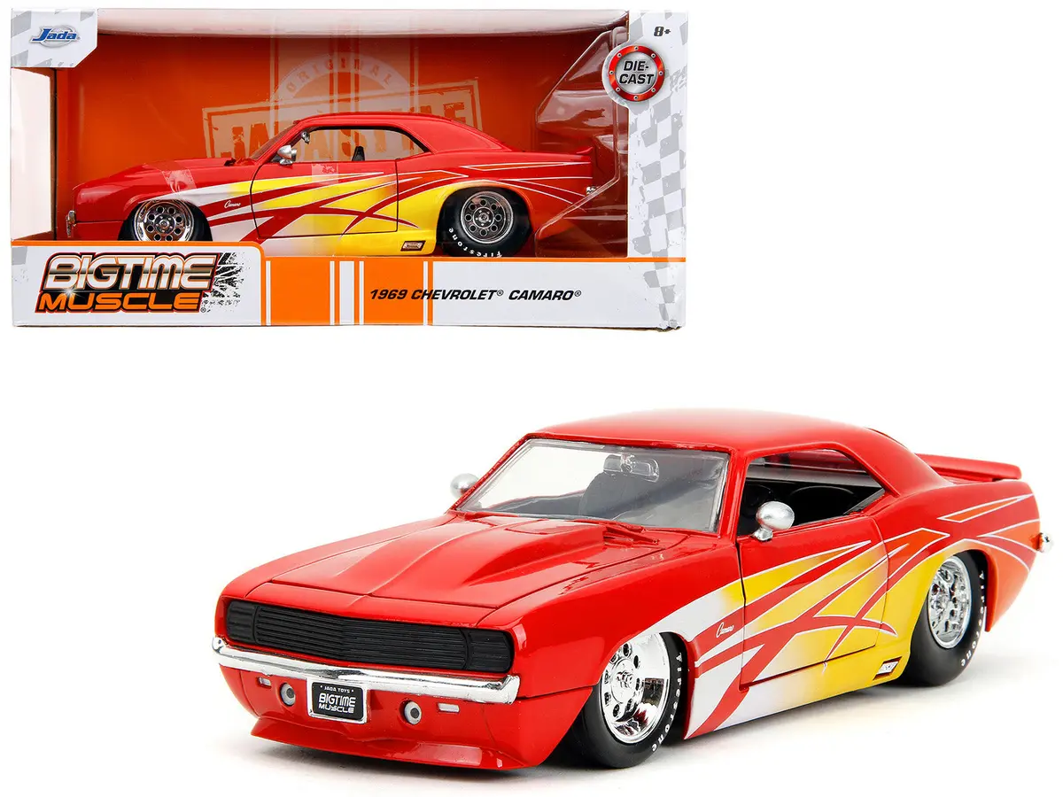 1969 Chevrolet Camaro Red With Graphics "Bigtime Muscle" Series 1/24 Diecast Model Car By Jada 1