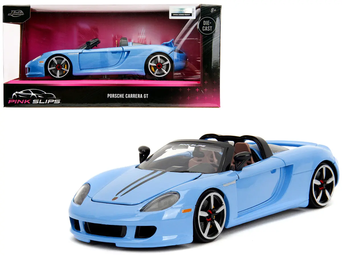 Porsche Carrera Gt Convertible Blue With Black Stripes "Pink Slips" Series 1/24 Diecast Model Car By Jada 1