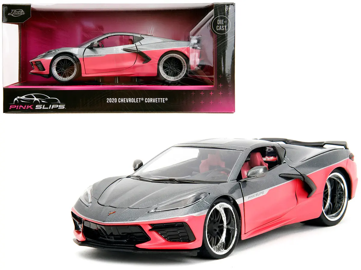 2020 Chevrolet Corvette Gray Metallic And Pink "Pink Slips" Series 1/24 Diecast Model Car By Jada 1