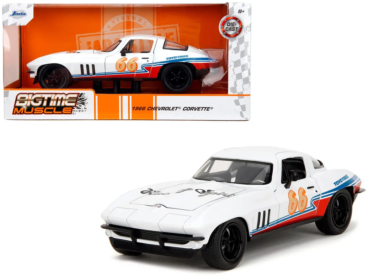 1966 Chevrolet Corvette #66 "Racing Spirit" White With Graphics "Bigtime Muscle" Series 1/24 Diecast Model Car By Jada 1
