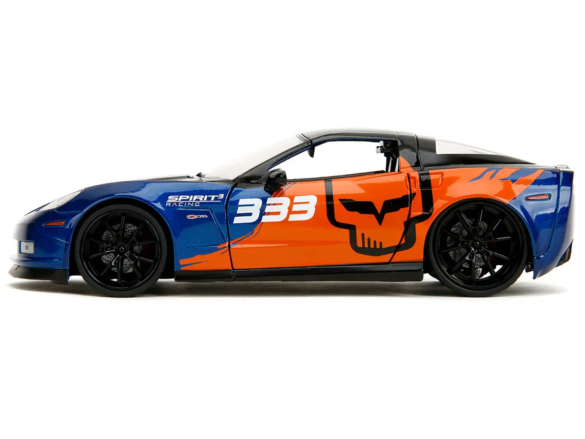 2006 Chevrolet Corvette Z06 #333 "Spirit Racing" Blue Metallic And Orange With Black Hood And Top "Bigtime Muscle" Series 1/24 Diecast Model Car By Jada 2