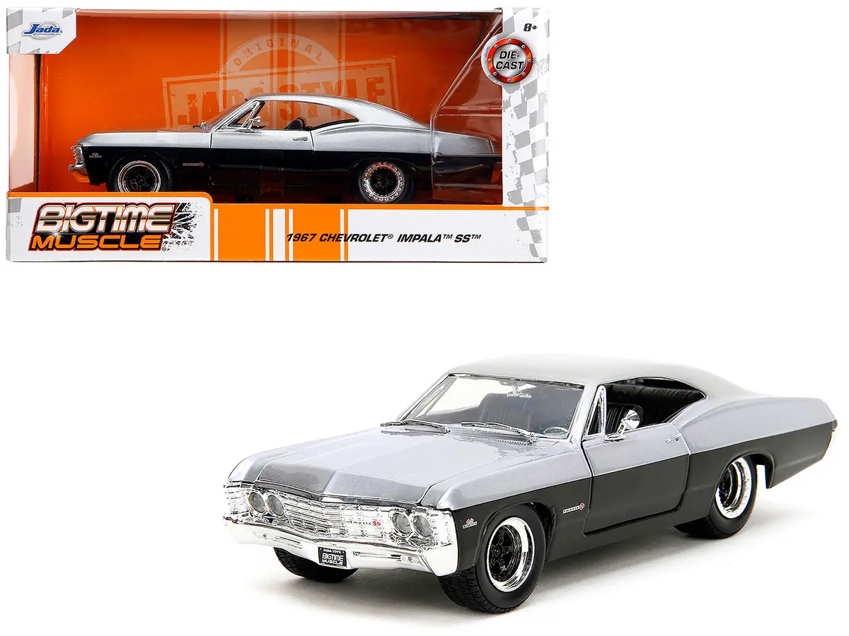1967 Chevrolet Impala Ss Silver Metallic And Black "Bigtime Muscle" Series 1/24 Diecast Model Car By Jada 1