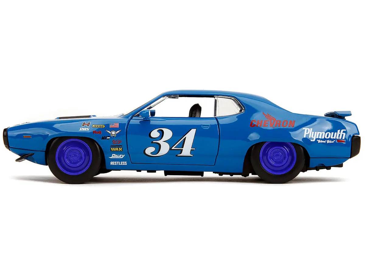 1972 Plymouth Gtx #34 Blue With Graphics "Bigtime Muscle" Series 1/24 Diecast Model Car By Jada 2