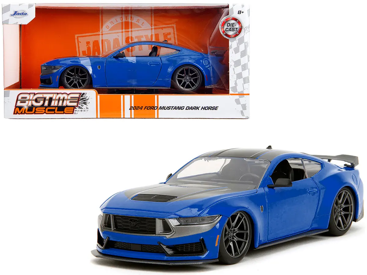 2024 Ford Mustang Dark Horse Blue Metallic With Black And Gray Stripes "Bigtime Muscle" Series 1/24 Diecast Model Car By Jada 1