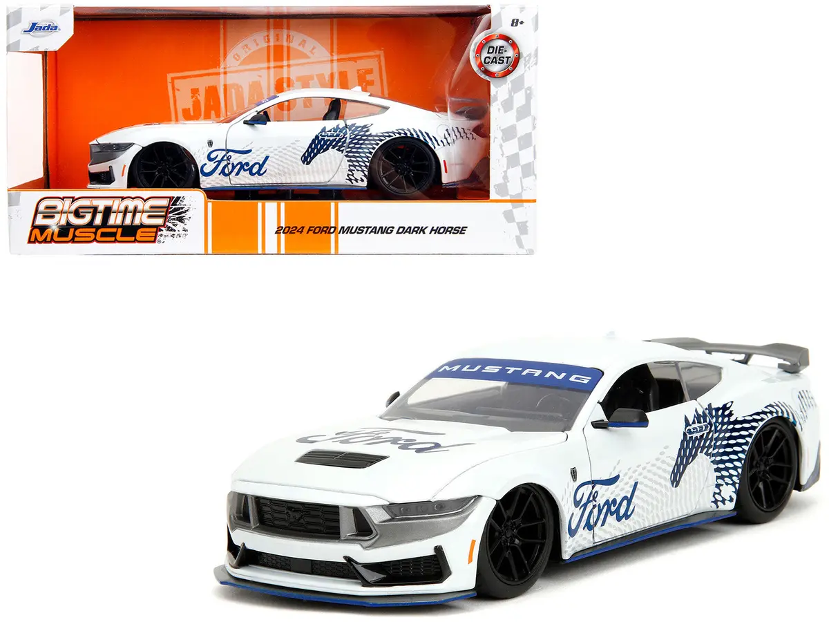 2024 Ford Mustang Dark House White With "Mustang Horse Graphics" "Bigtime Muscle" Series 1/24 Diecast Model Car By Jada 1