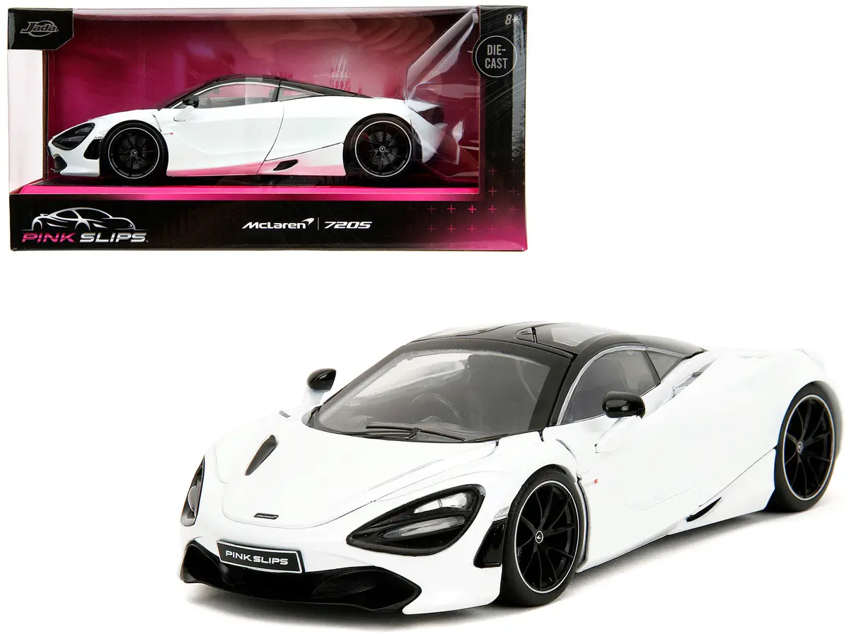 Mclaren 720S White Metallic With Black Top "Pink Slips" Series 1/24 Diecast Model Car By Jada 1
