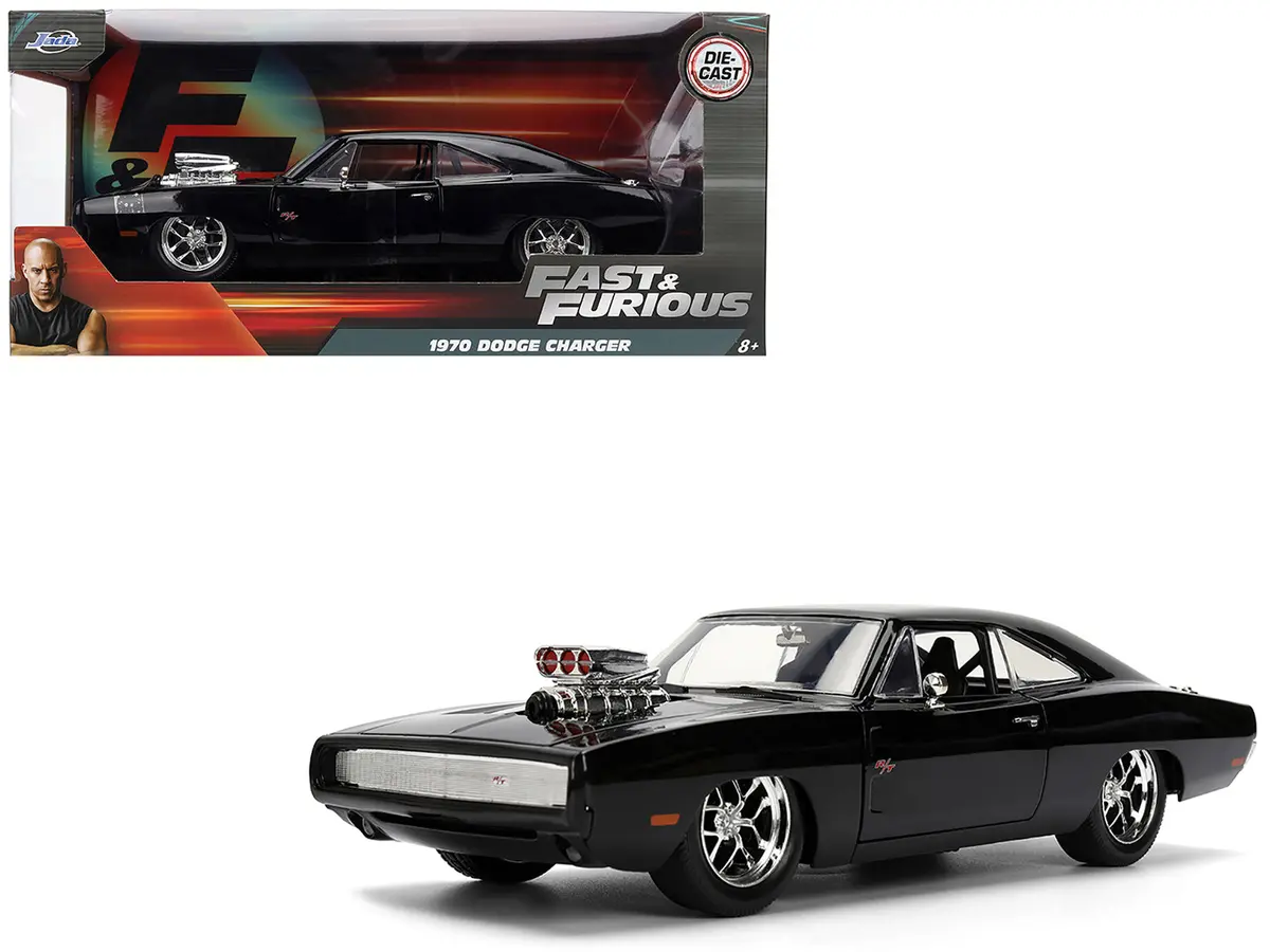 1970 Dodge Charger R/T Black "Furious 7" (2015) Movie "Fast & Furious" Series 1/24 Diecast Model Car By Jada 1
