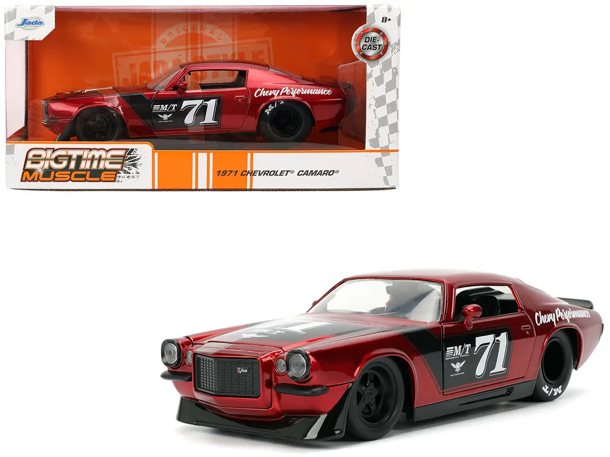1971 Chevrolet Camaro #71 Red Metallic With Black Stripes "Bigtime Muscle" Series 1/24 Diecast Model Car By Jada 1