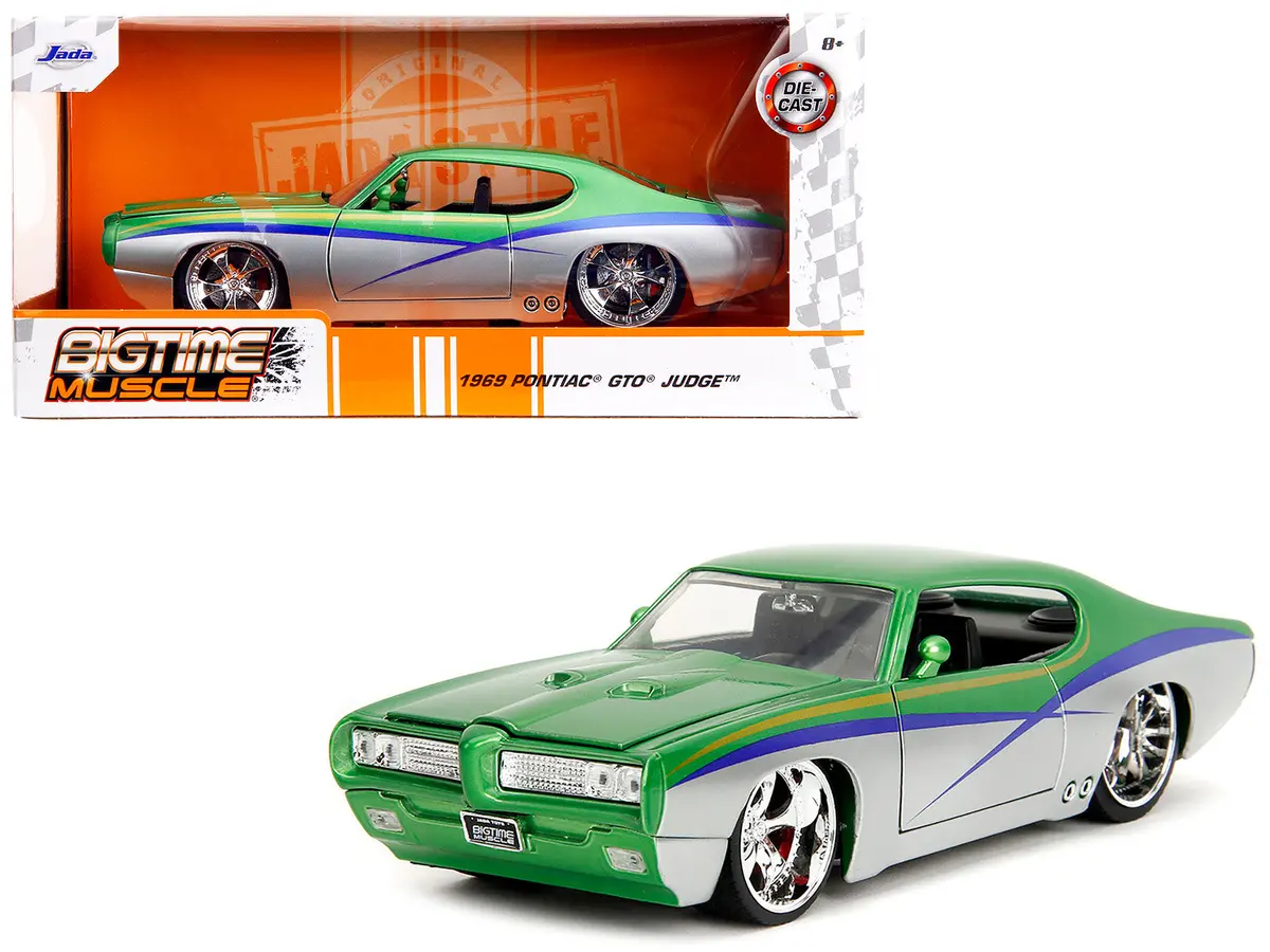 1969 Pontiac Gto Judge Green Metallic And Silver With Stripes "Bigtime Muscle" Series 1/24 Diecast Model Car By Jada 1