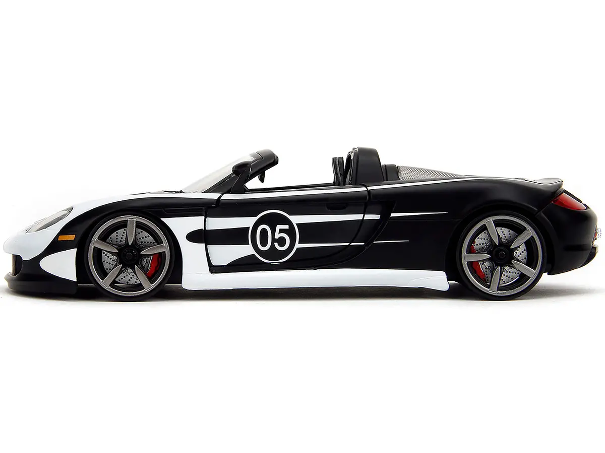 Porsche Carrera Gt Convertible #05 Black With White Graphics "Hyper-Spec" Series 1/24 Diecast Model Car By Jada 2